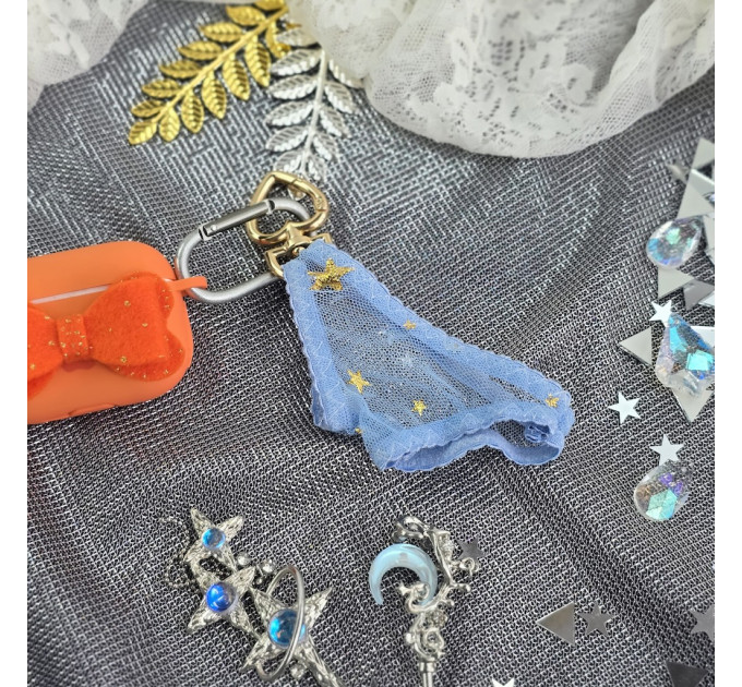 Blue Mesh Panties Keychain with Gold Stars