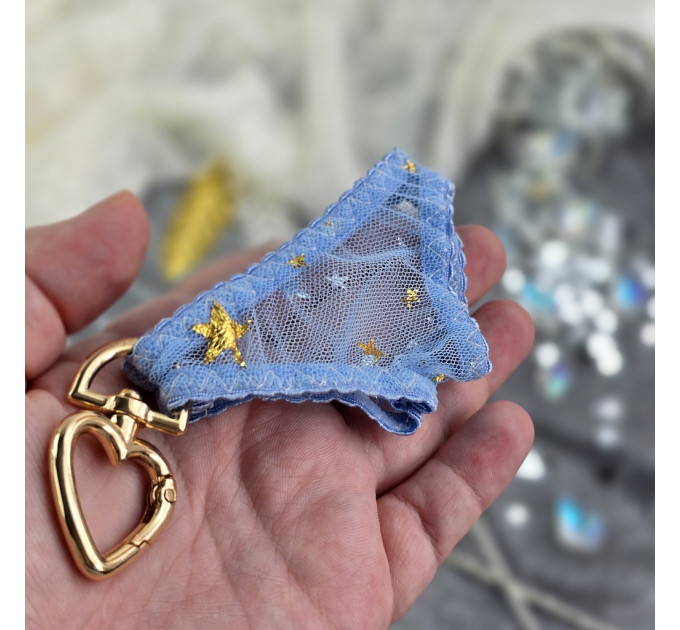 Blue Mesh Panties Keychain with Gold Stars