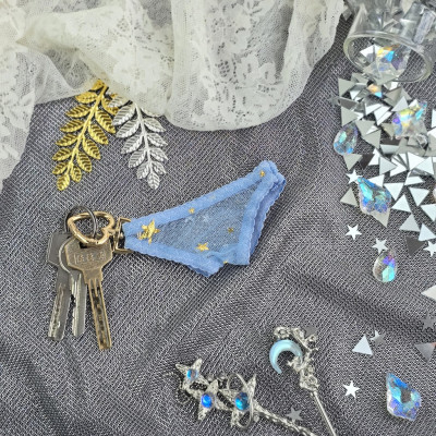 Blue Mesh Panties Keychain with Gold Stars Blue Mesh Panties Keychain with Gold Stars