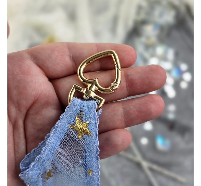 Blue Mesh Panties Keychain with Gold Stars