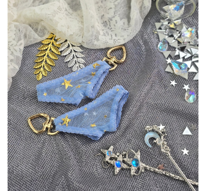 Blue Mesh Panties Keychain with Gold Stars